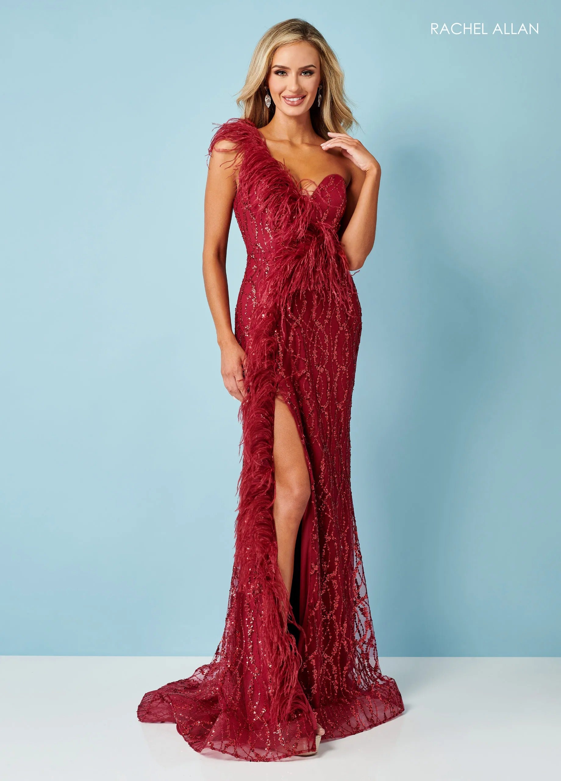 Prom Dresses Long Formal Slit Glitter Prom Dress Rachel Allan 70402 Ruby Red