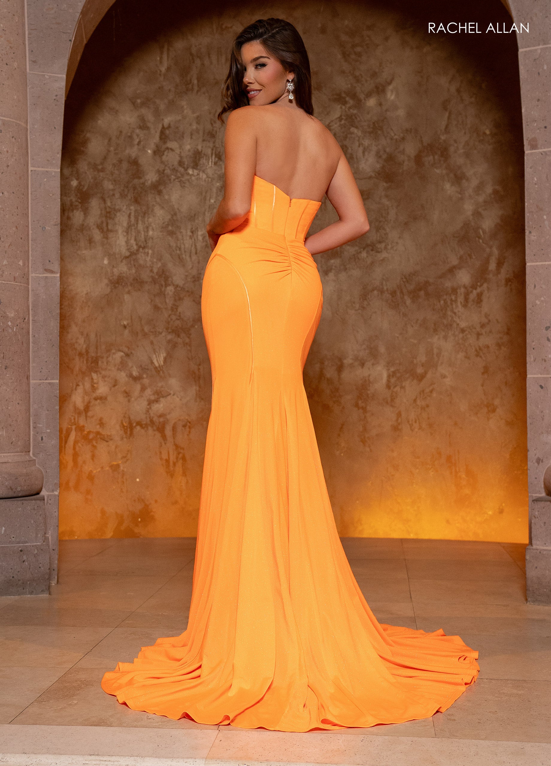 Prom Dresses Long Fitted Glitter Formal Prom Dress Tangerine