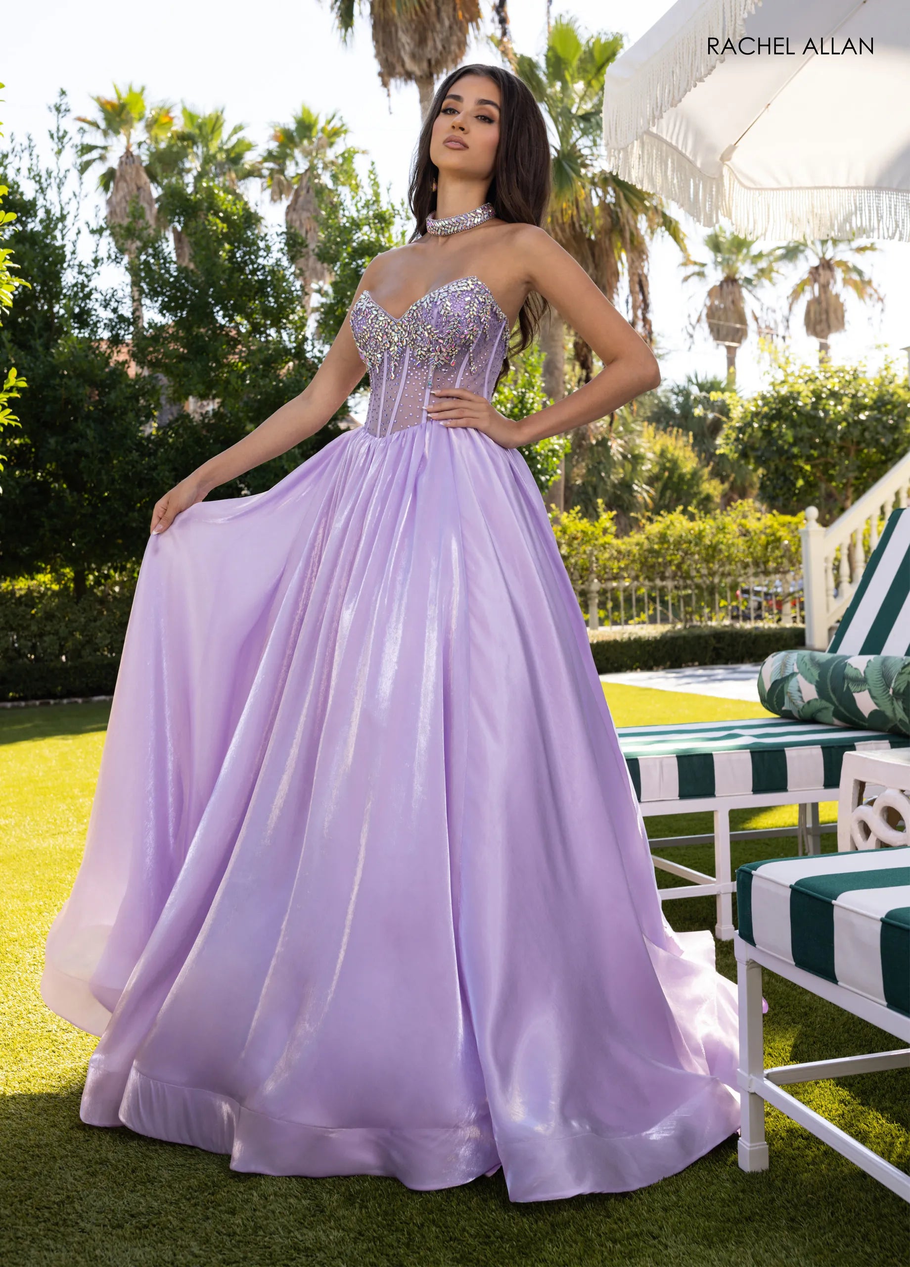 Prom Dresses Beaded Corset Long Prom Ball Gown Lilac