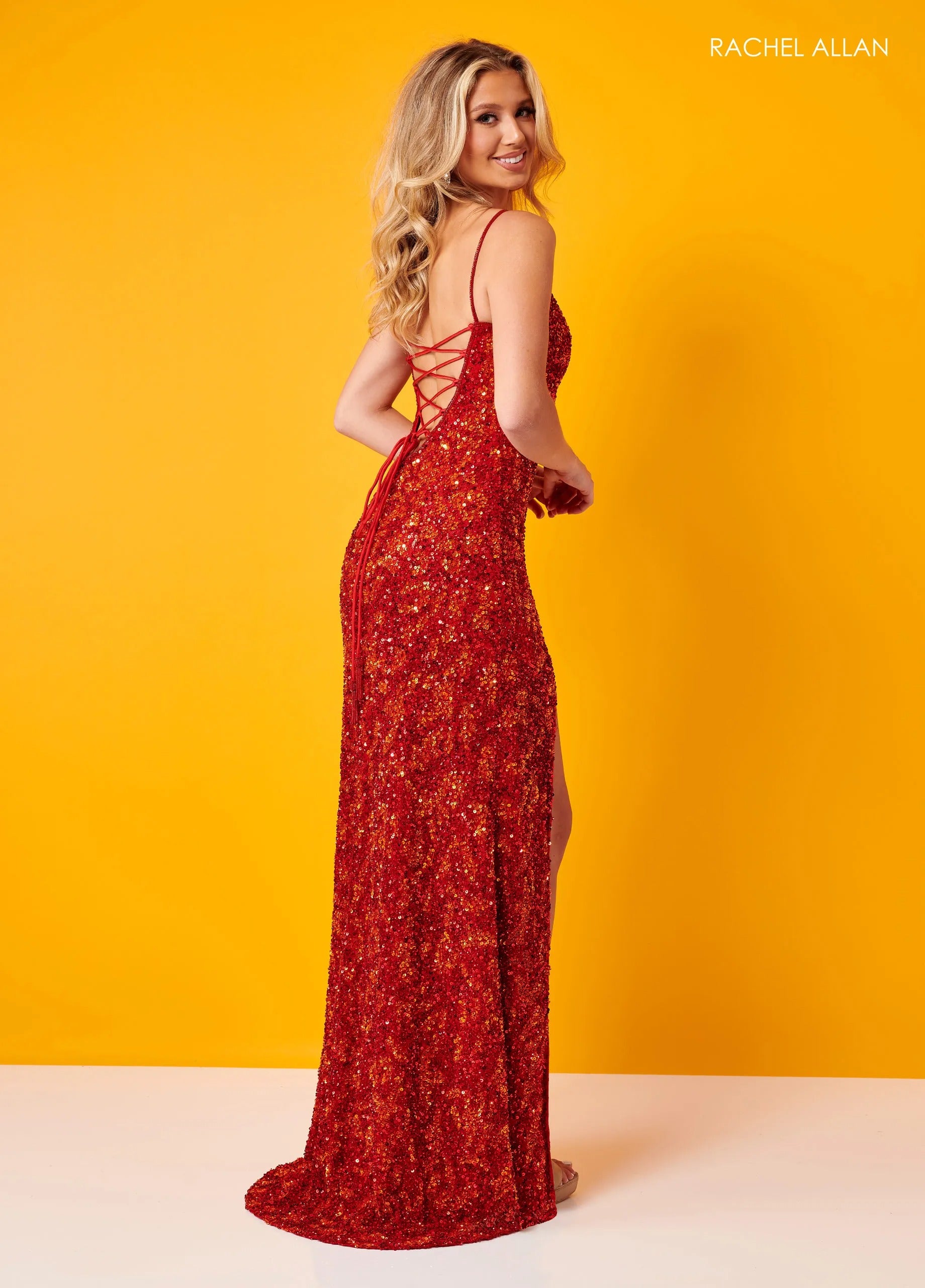 Beaded Long Formal Sequin Slit Prom Dress Rachel Allan 70424