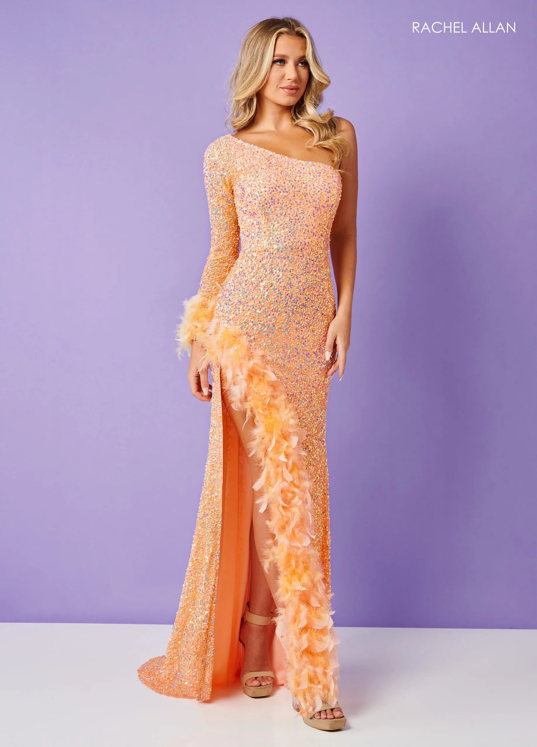 Prom Dresses Long Formal Slit Beaded Sequin Prom Dress Rachel Allan 70359 Sherbert