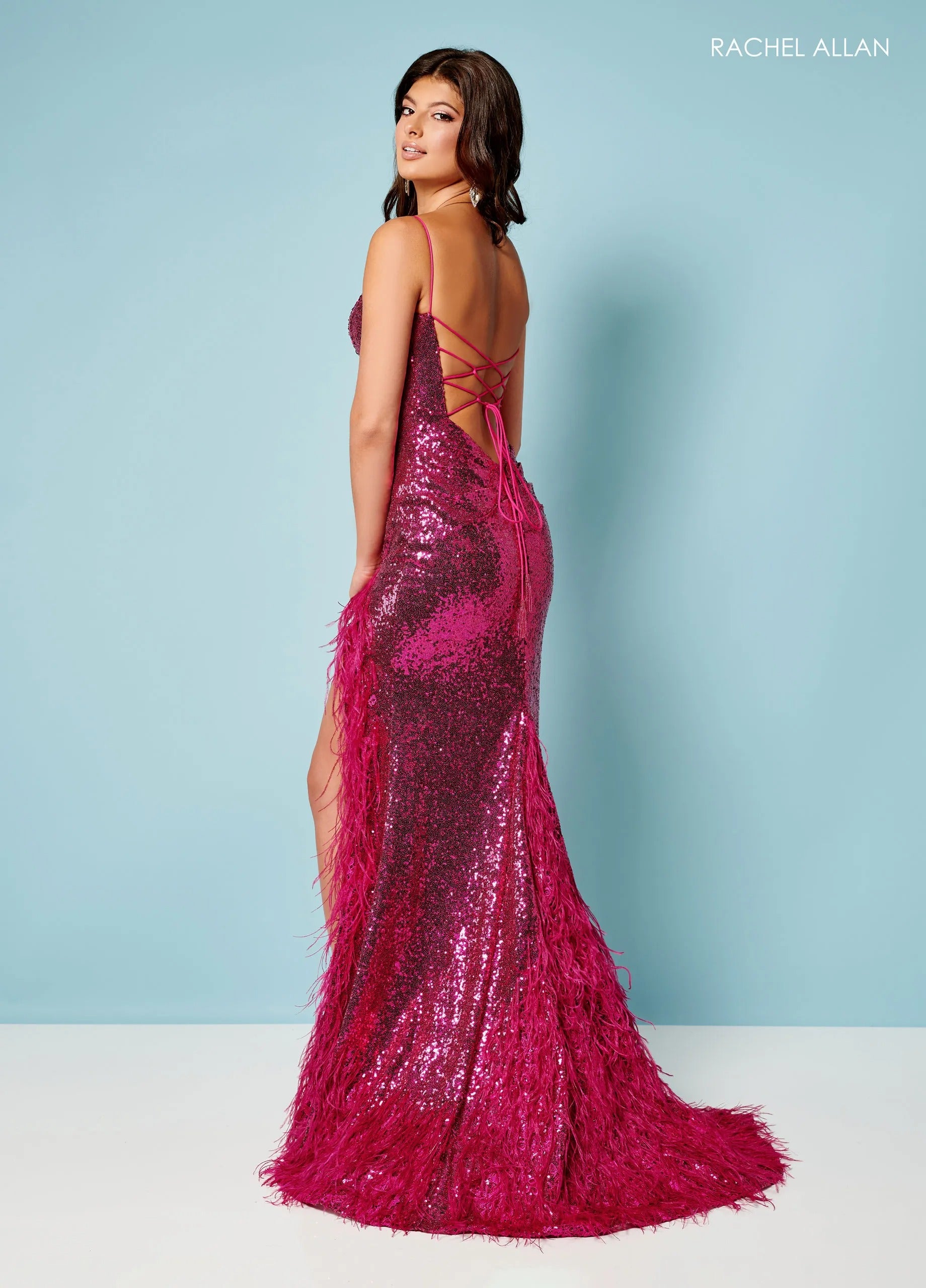 Prom Dresses Long Sequin Slit Formal Prom Dress Rachel Allan 70444 Fuchsia