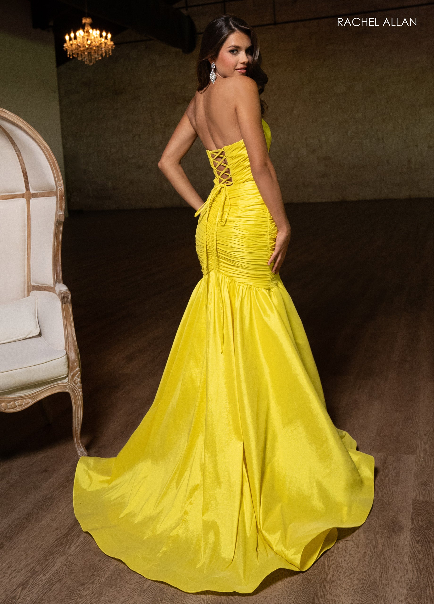 Prom Dresses Long Ruched Formal Mermaid Prom Dress Yellow