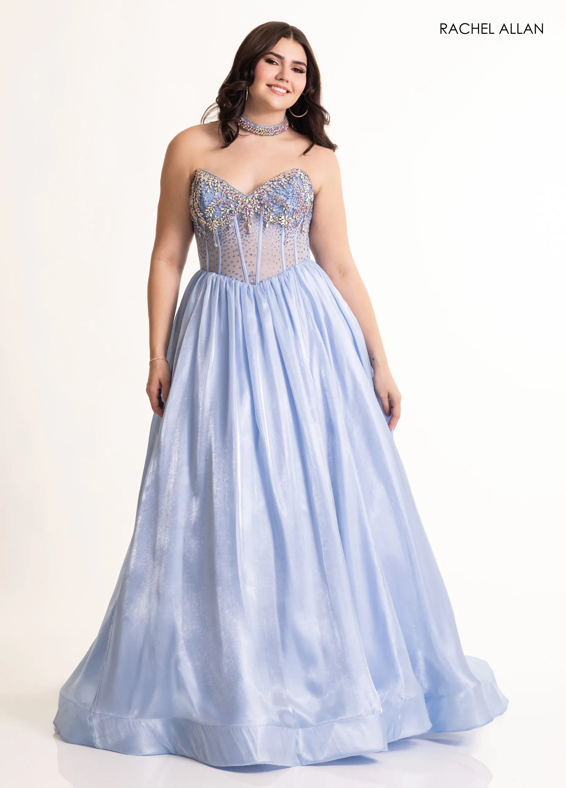 Prom Dresses Beaded Corset Long Prom Ball Gown Powder Blue