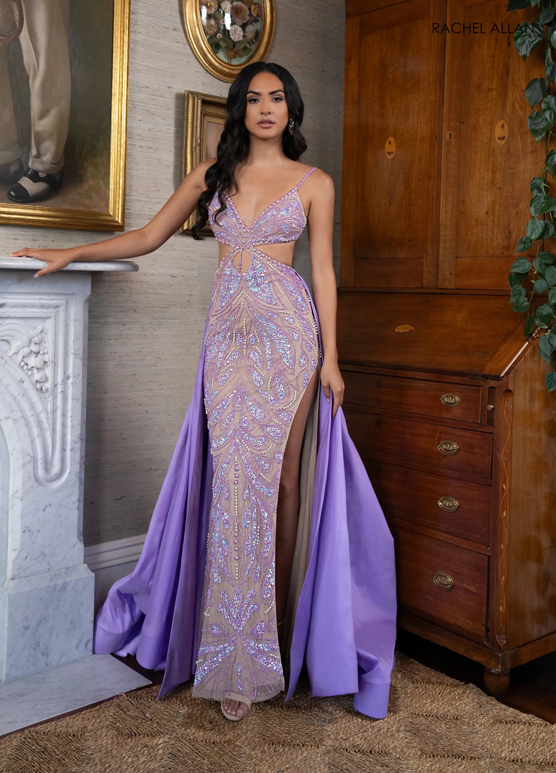 Prom Dresses Long Prom Formal Beaded Evening Dress Nude Lilac