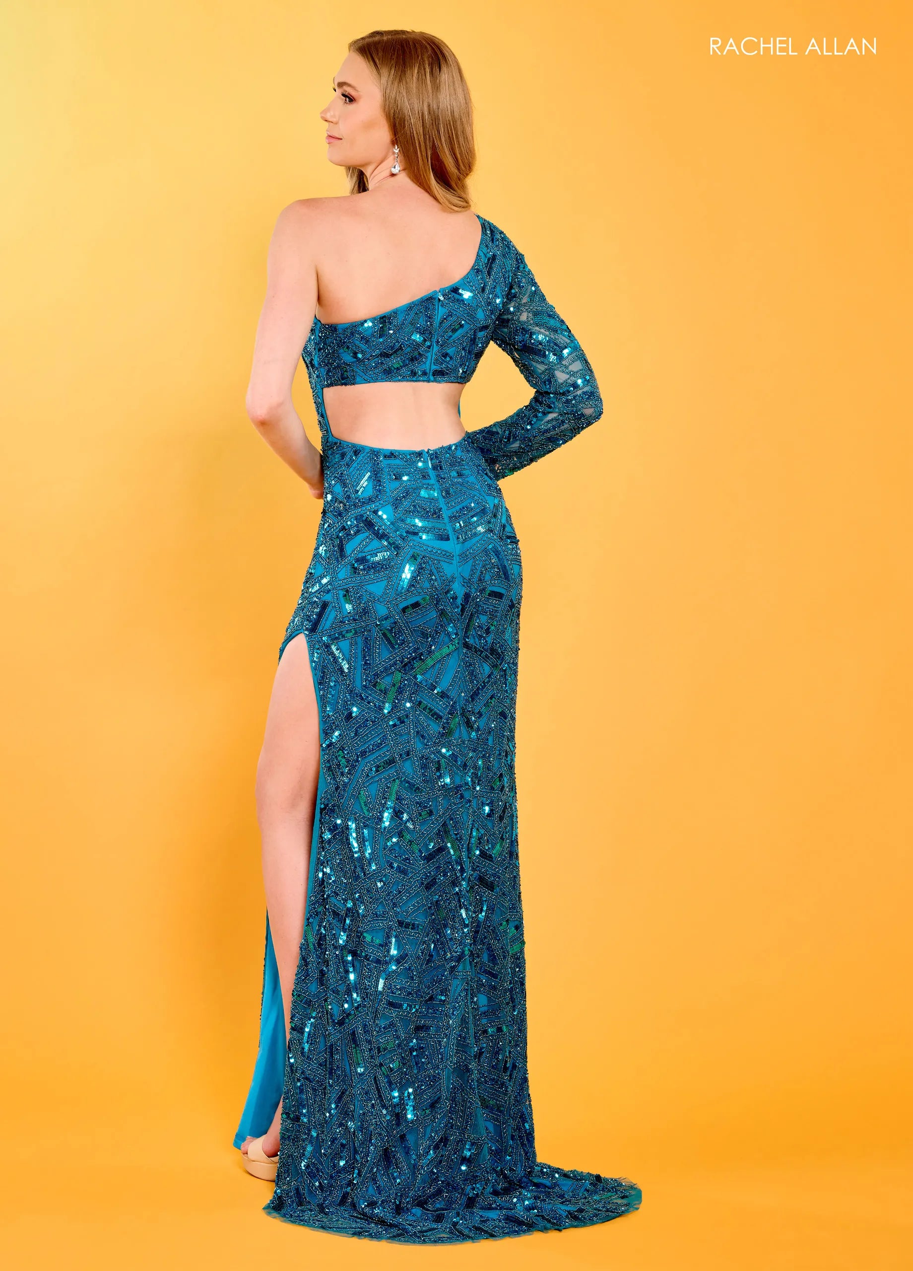 Prom Dresses Long Formal Beaded Slit Prom Dress Rachel Allan 70339 Ocean Blue