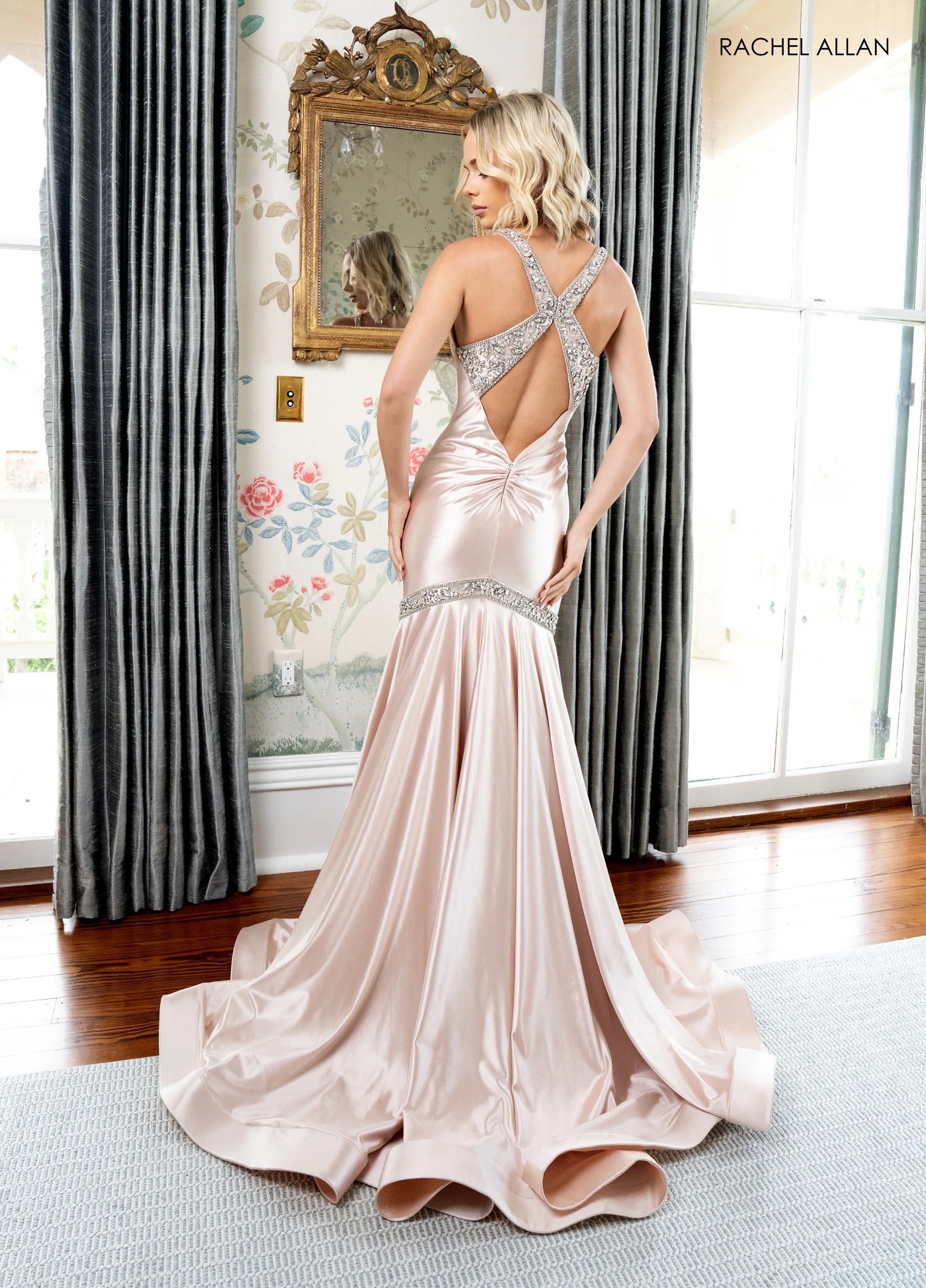 Prom Dresses Long Fitted Beaded Evening Prom Dress Champagne