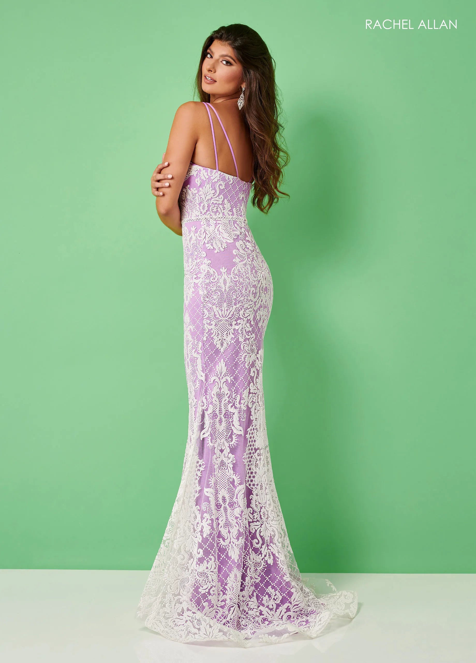 Prom Dresses Long Formal Lace Applique Glitter Mermaid Prom Dress Rachel Allan 70277 Purple White
