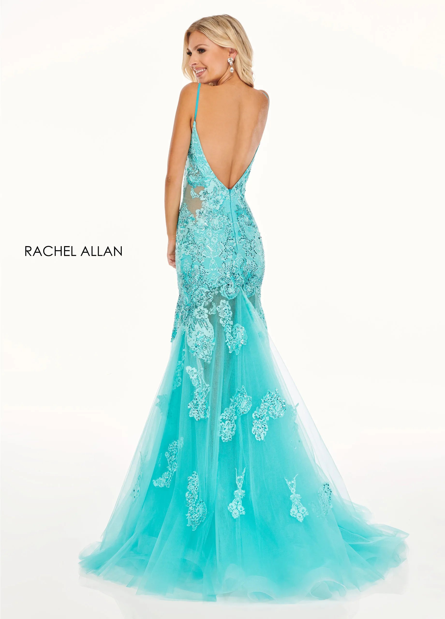 Prom Dresses Long Formal Floral Applique Slit Corset Prom Dress Rachel Allan 70275 Aqua Green