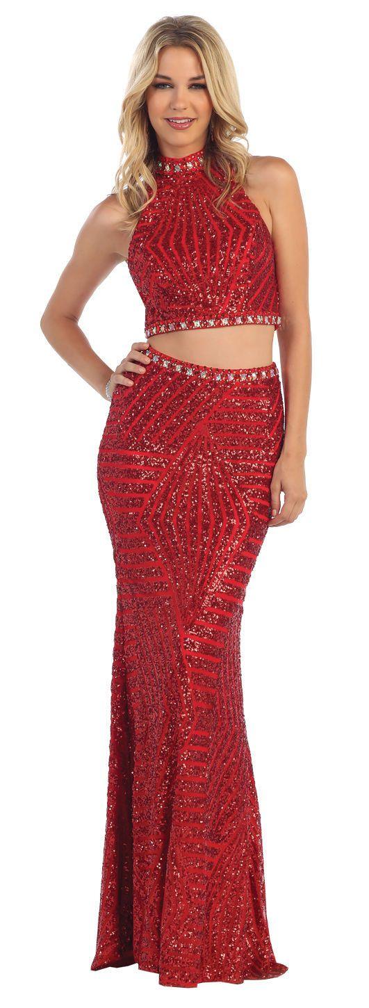 Prom Long 2 Piece Set Dress Formal Evening Gown - The Dress Outlet May Queen