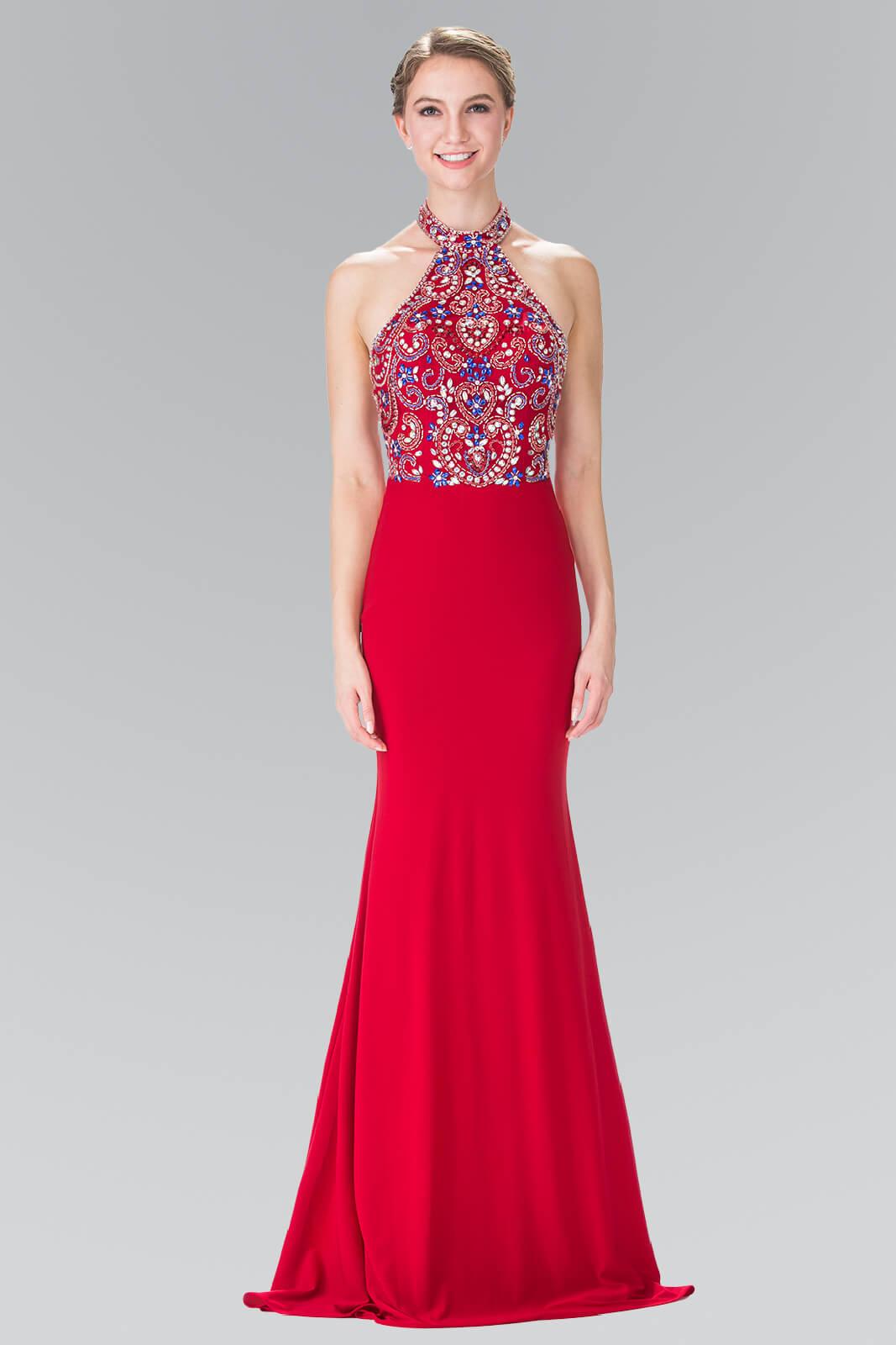 Prom Long Beaded Halter Neck Evening Formal Dress