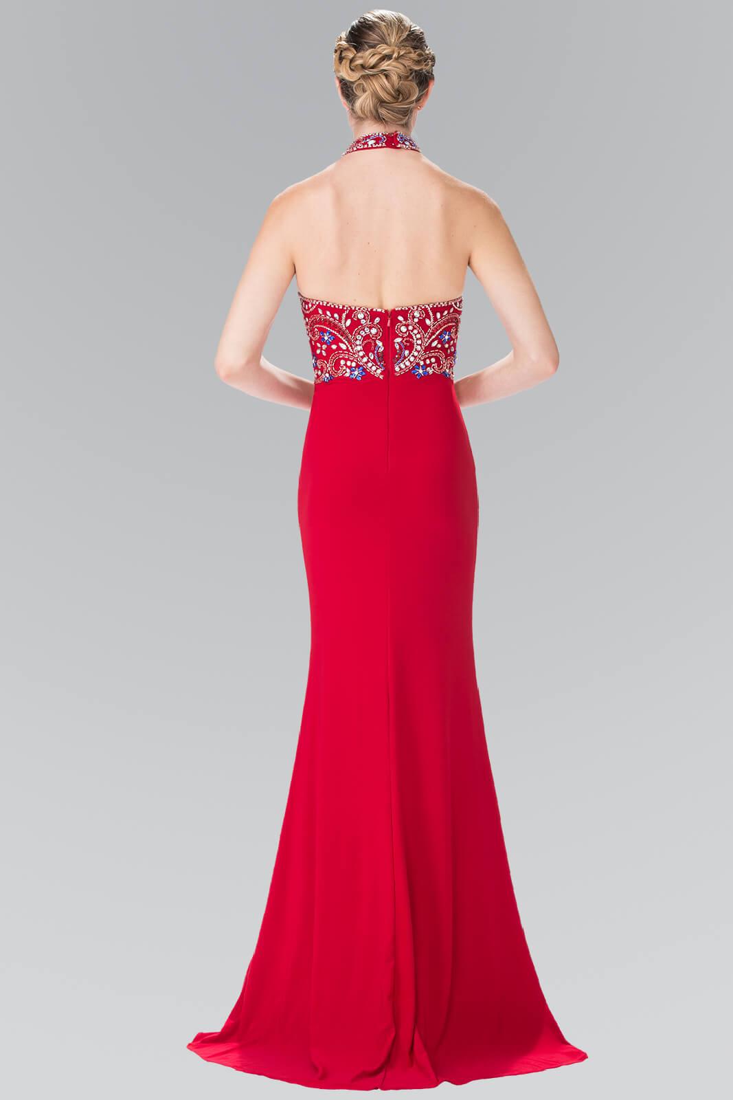 Prom Long Beaded Halter Neck Evening Formal Dress
