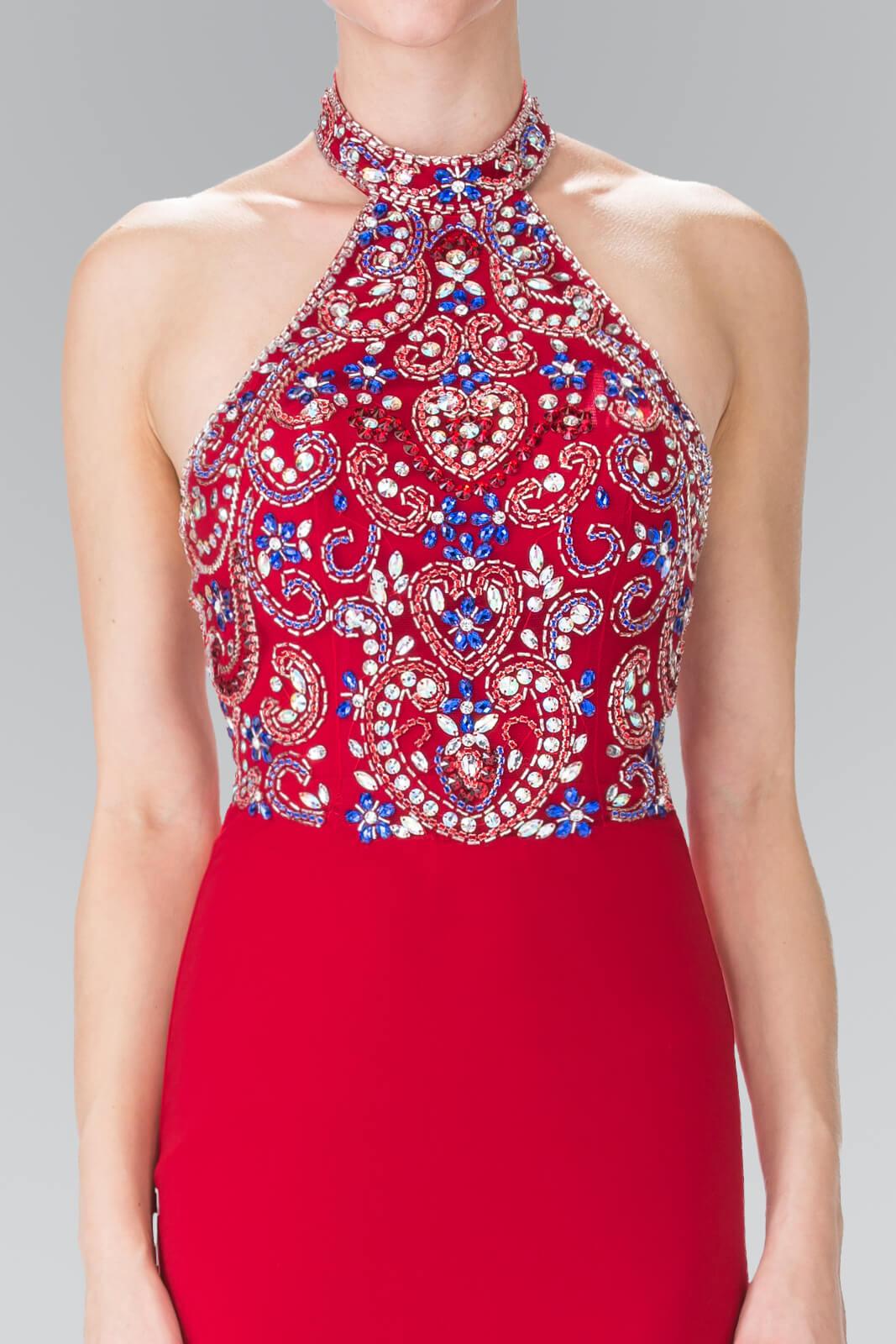 Prom Long Beaded Halter Neck Evening Formal Dress