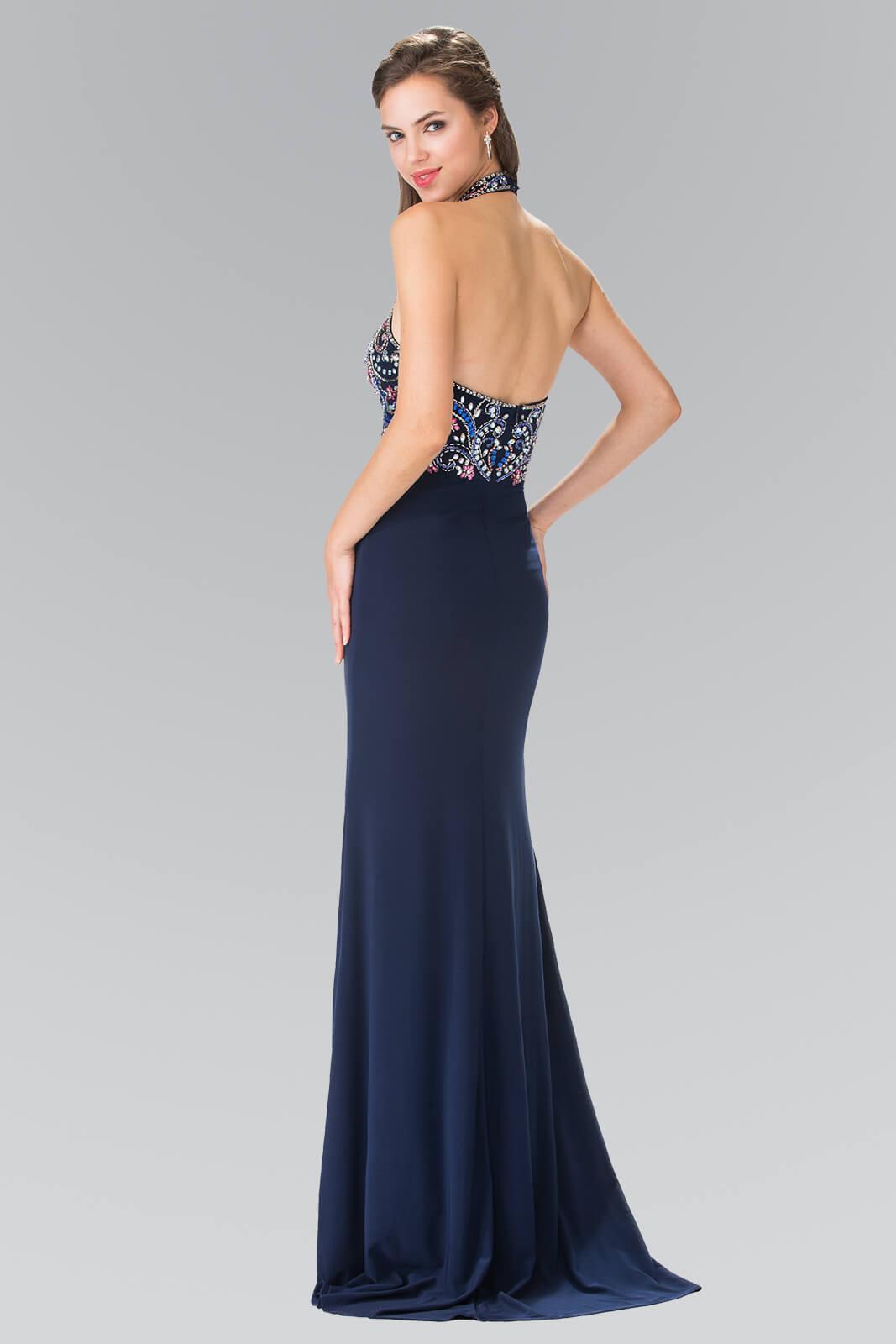 Prom Long Beaded Halter Neck Evening Formal Dress