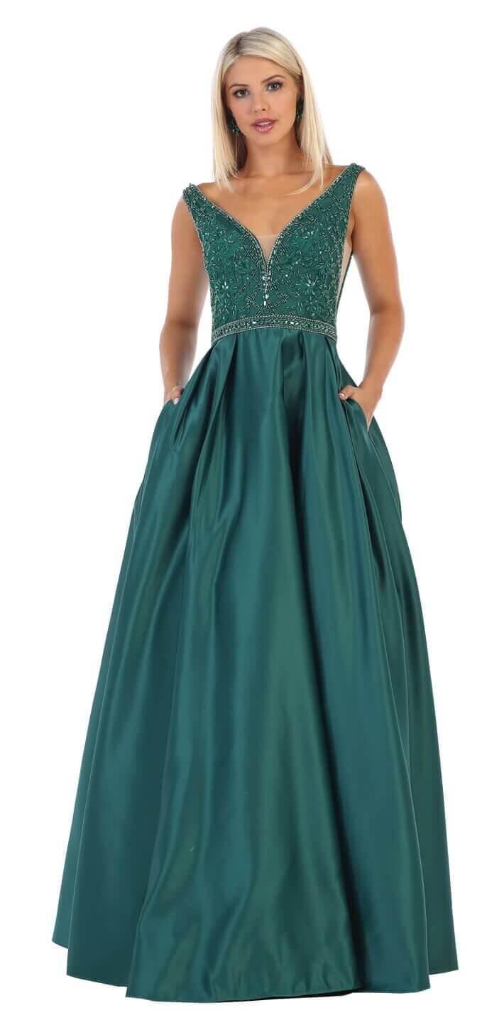 Prom Long Dress Formal Ball Gown with Pockets - The Dress Outlet May Queen