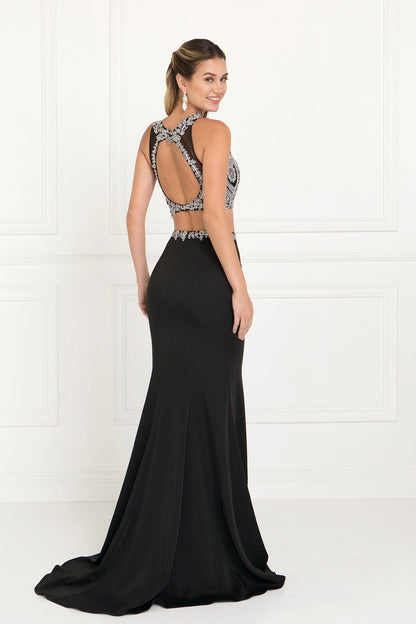 Prom Long Formal Dress Two Piece Halter Evening Gown - The Dress Outlet Elizabeth K
