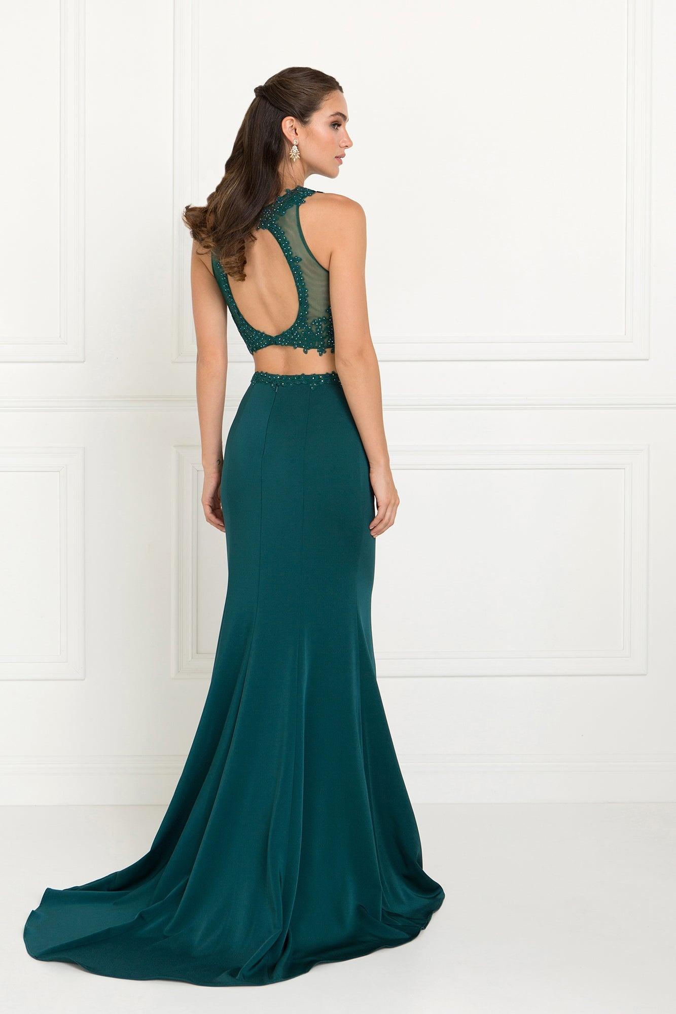 Prom Long Formal Dress Two Piece Halter Evening Gown - The Dress Outlet Elizabeth K