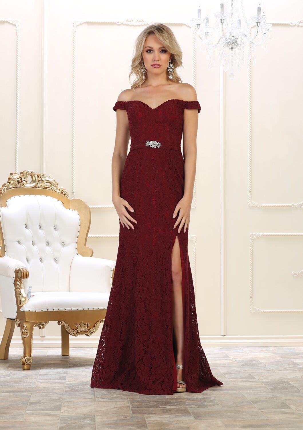 Prom Long Lace Plus Size Dress Formal Gown Off Shoulder - The Dress Outlet May Queen