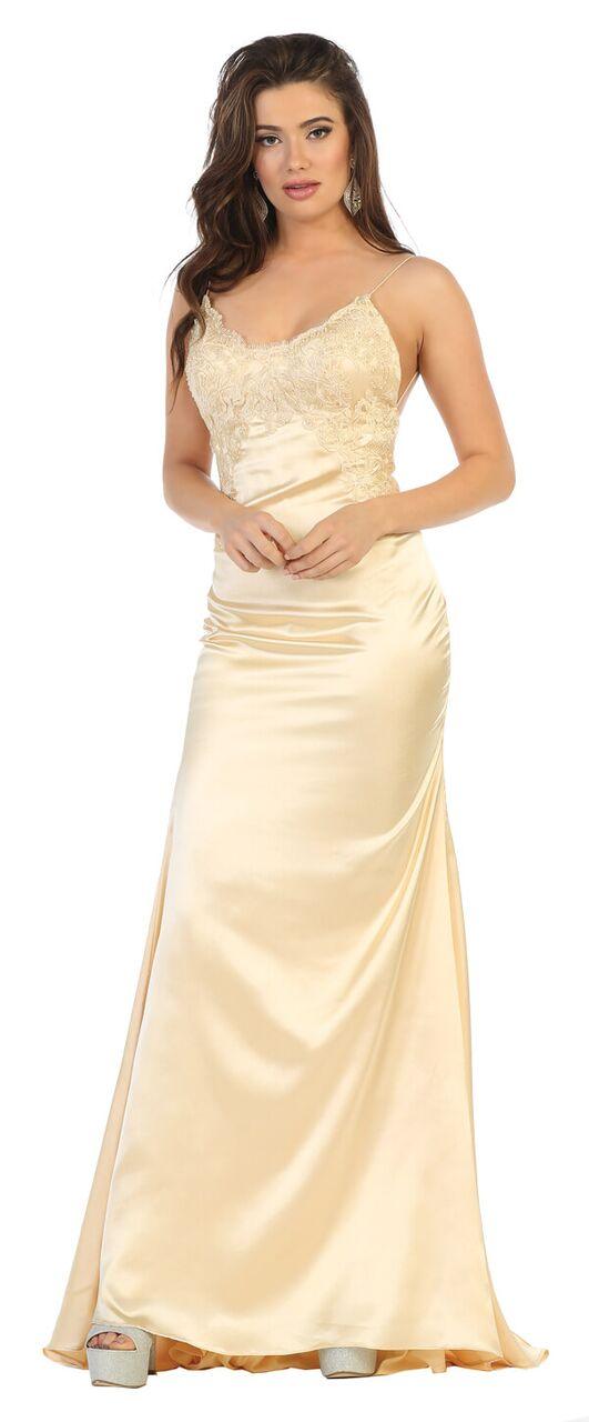 Prom Long Lace Satin Skirt Dress Open Back - The Dress Outlet May Queen