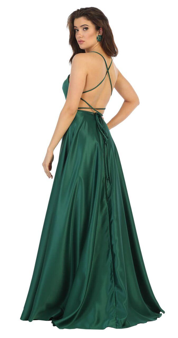 Prom Long Satin with Slit Open Back Dress - The Dress Outlet May Queen