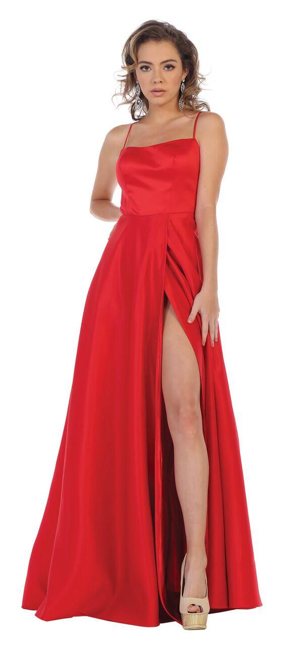 Prom Long Satin with Slit Open Back Dress - The Dress Outlet May Queen