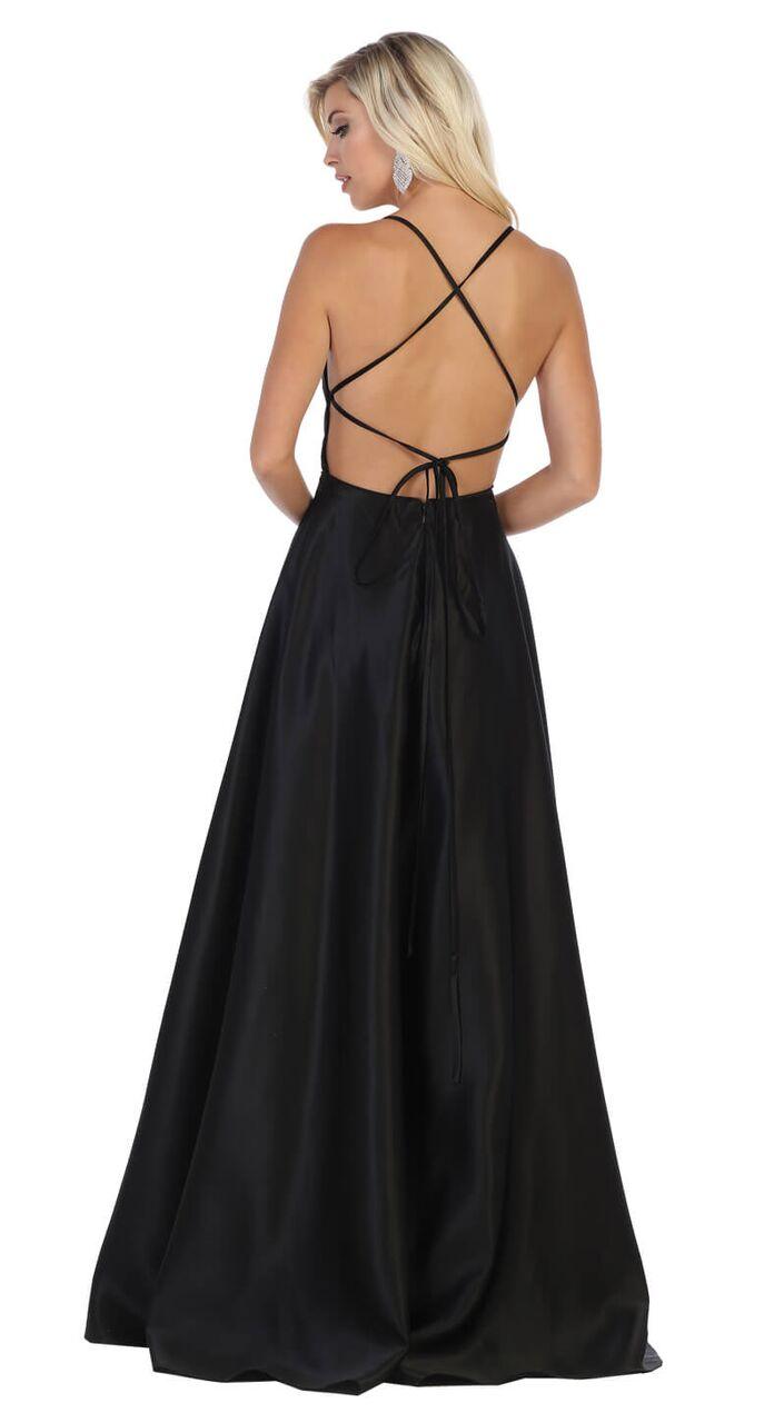 Prom Long Satin with Slit Open Back Dress - The Dress Outlet May Queen
