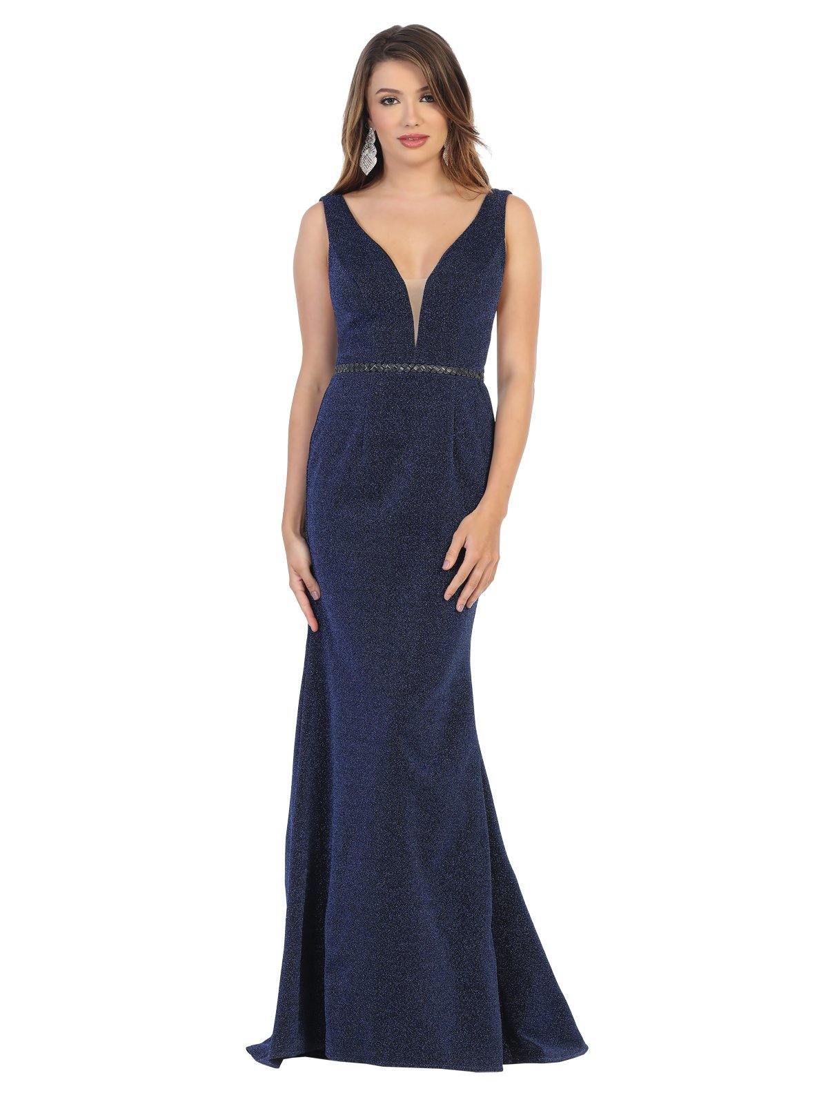 Prom Long Sleeveless Metallic Evening Formal Dress - The Dress Outlet May Queen