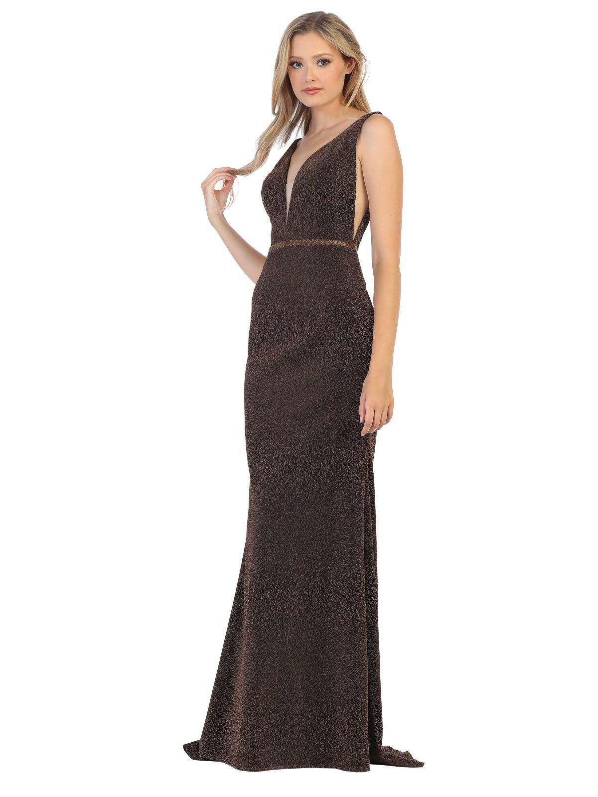 Prom Long Sleeveless Metallic Evening Formal Dress - The Dress Outlet May Queen