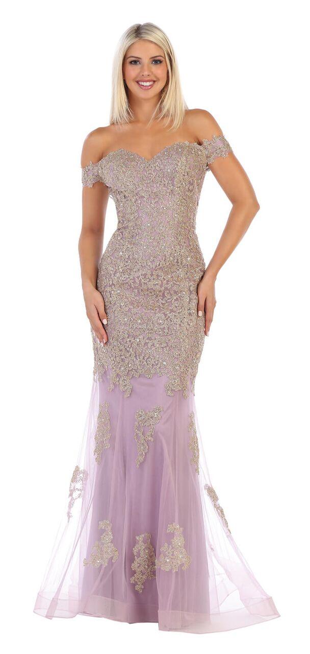 Prom Plus Size Long Formal Off Shoulder Evening Dress - The Dress Outlet May Queen