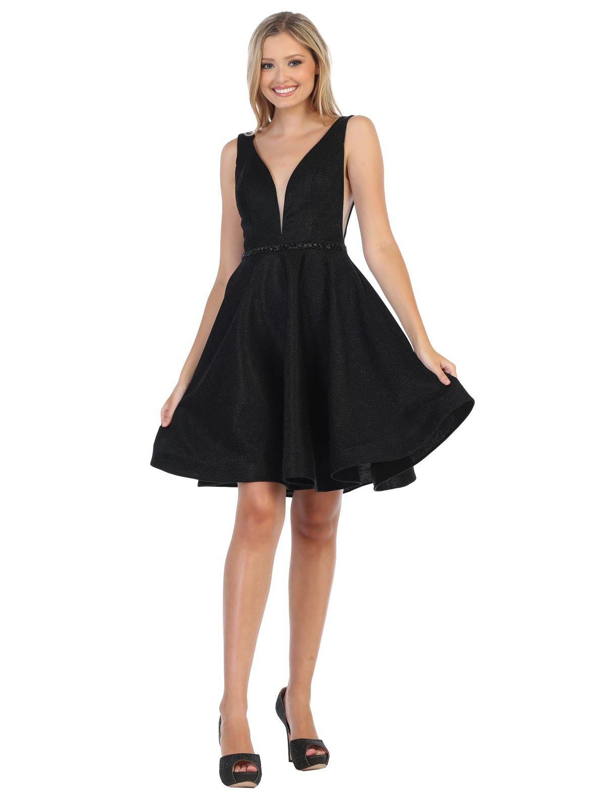 Prom Short Sleeveless Homecoming Glitter Party Dress - The Dress Outlet May Queen