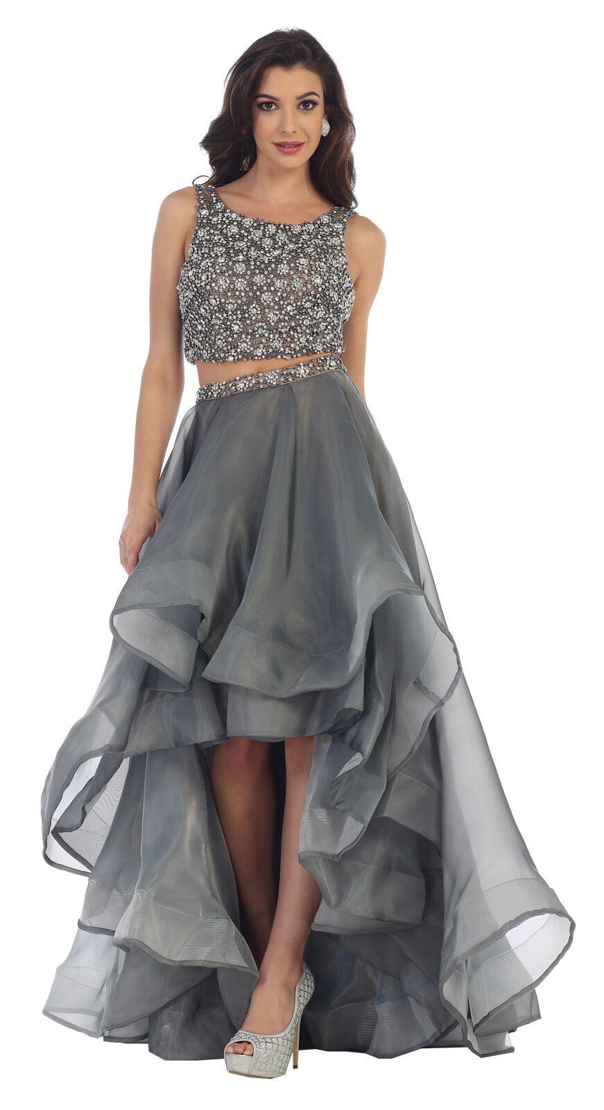 Prom Two Piece Set Homecoming Formal High Low Dress - The Dress Outlet May Queen
