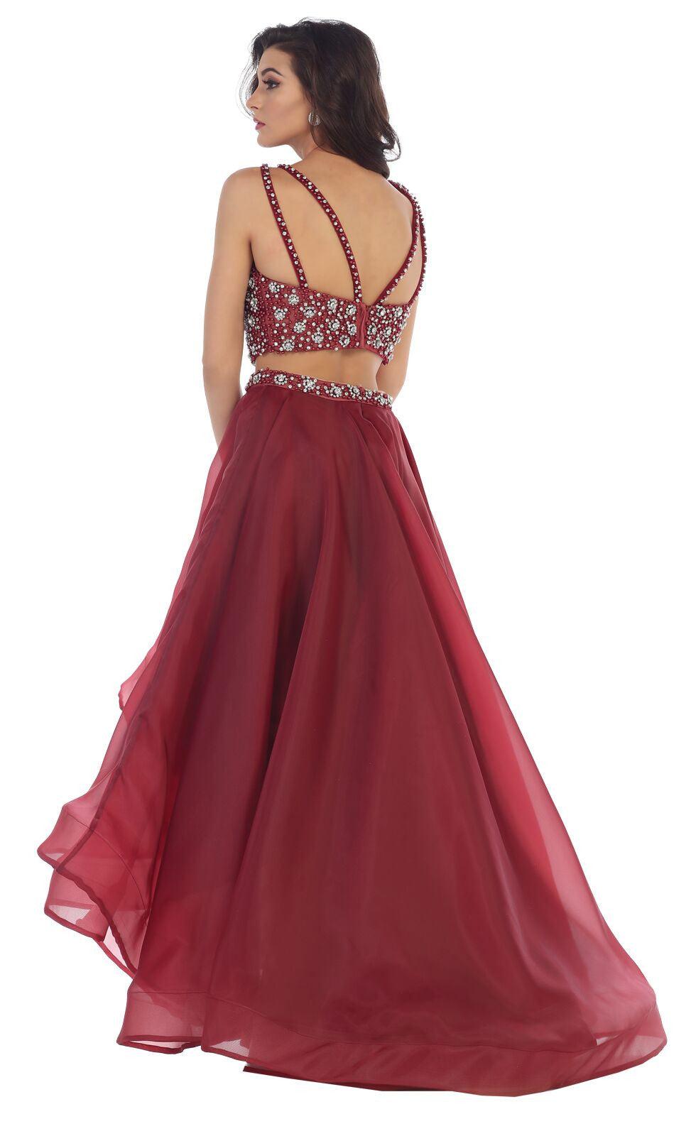 Prom Two Piece Set Homecoming Formal High Low Dress - The Dress Outlet May Queen