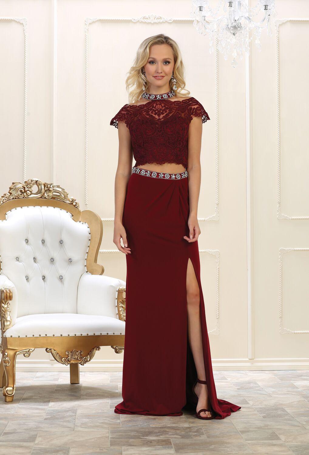 Prom Two Piece Set Long Dress Formal - The Dress Outlet May Queen
