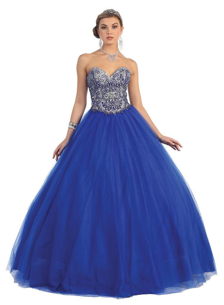 Quinceanera Ball Gown Plus Size Prom Long Dress - The Dress Outlet May Queen