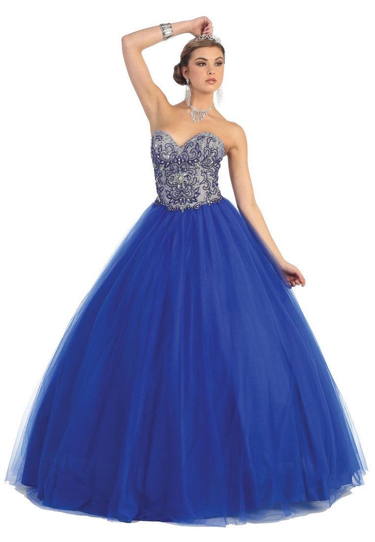 Quinceanera Ball Gown Plus Size Prom Long Dress - The Dress Outlet May Queen