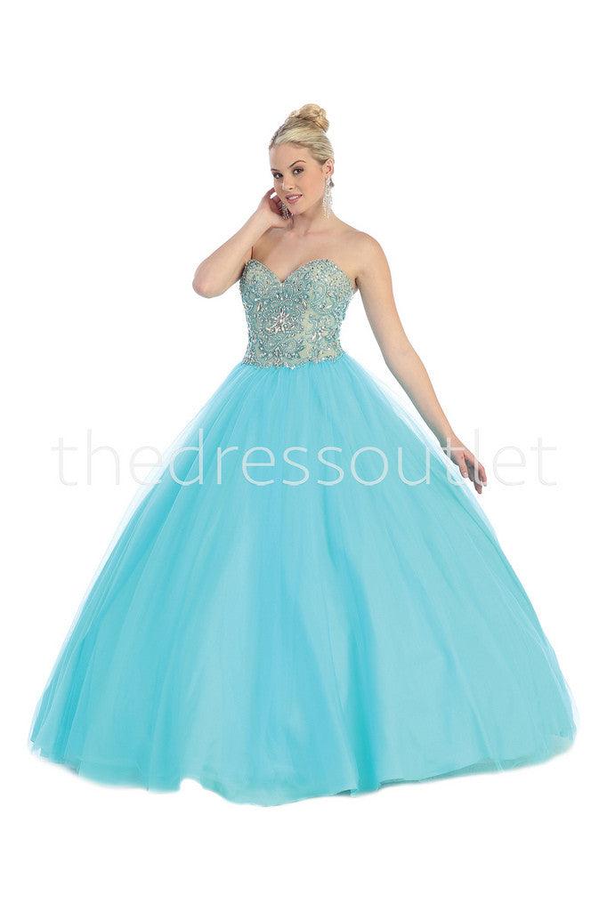 Quinceanera Ball Gown Plus Size Prom Long Dress - The Dress Outlet May Queen