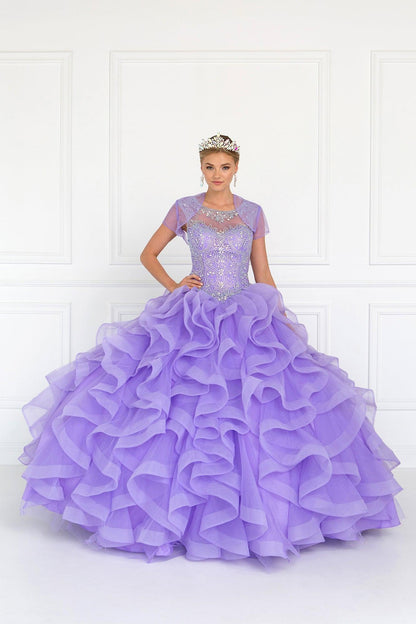 Quinceanera Cut-Out Back Ball Gown Dress with Bolero - The Dress Outlet