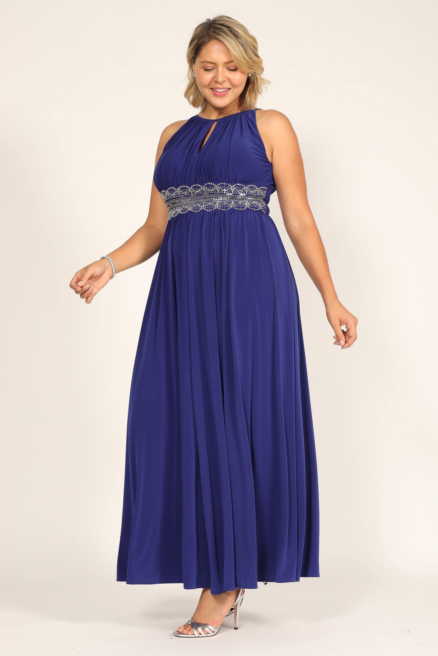 R&M Richards Long Formal Beaded Waist Dress 1328 - The Dress Outlet