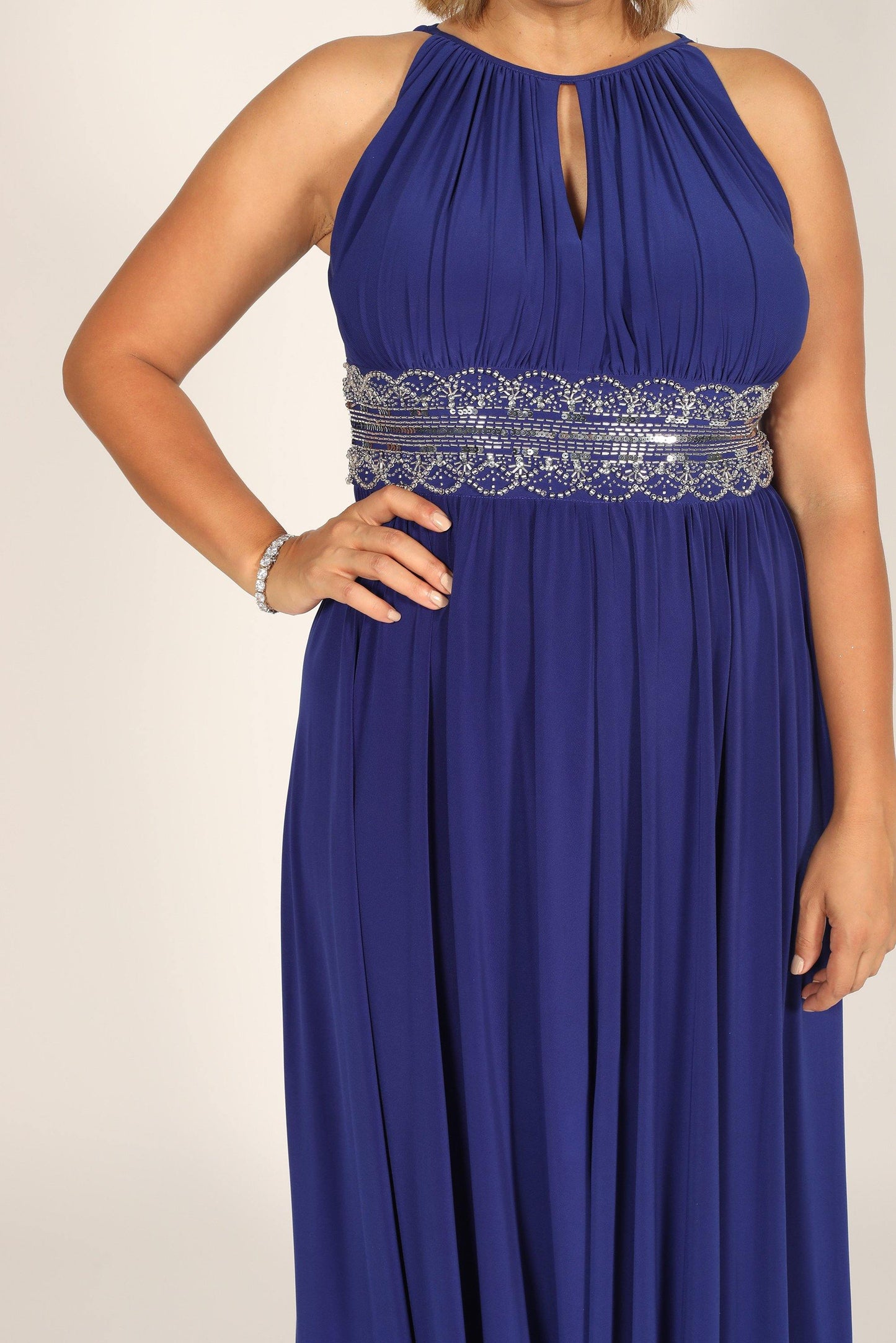 R&M Richards Long Formal Beaded Waist Dress 1328 - The Dress Outlet