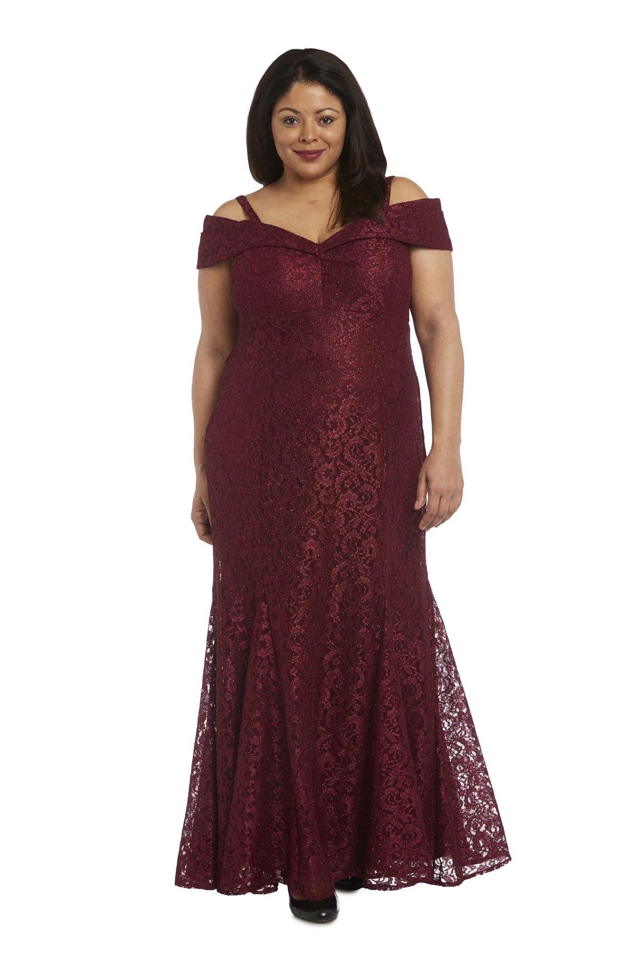 R&M Richards Plus Size Long Formal Lace Gown Merlot