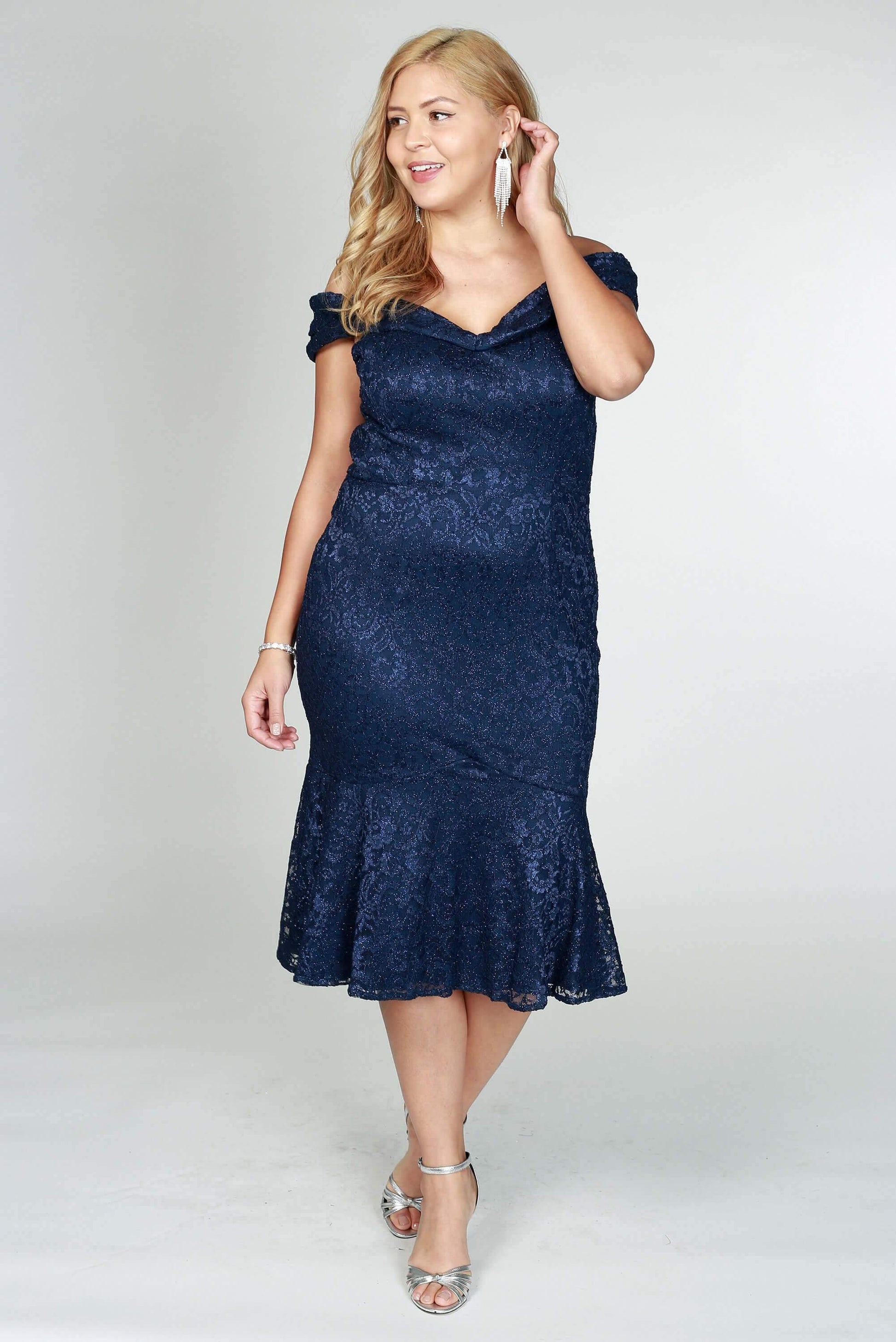 R&M Richards 2154 Short Formal Lace Dress Navy