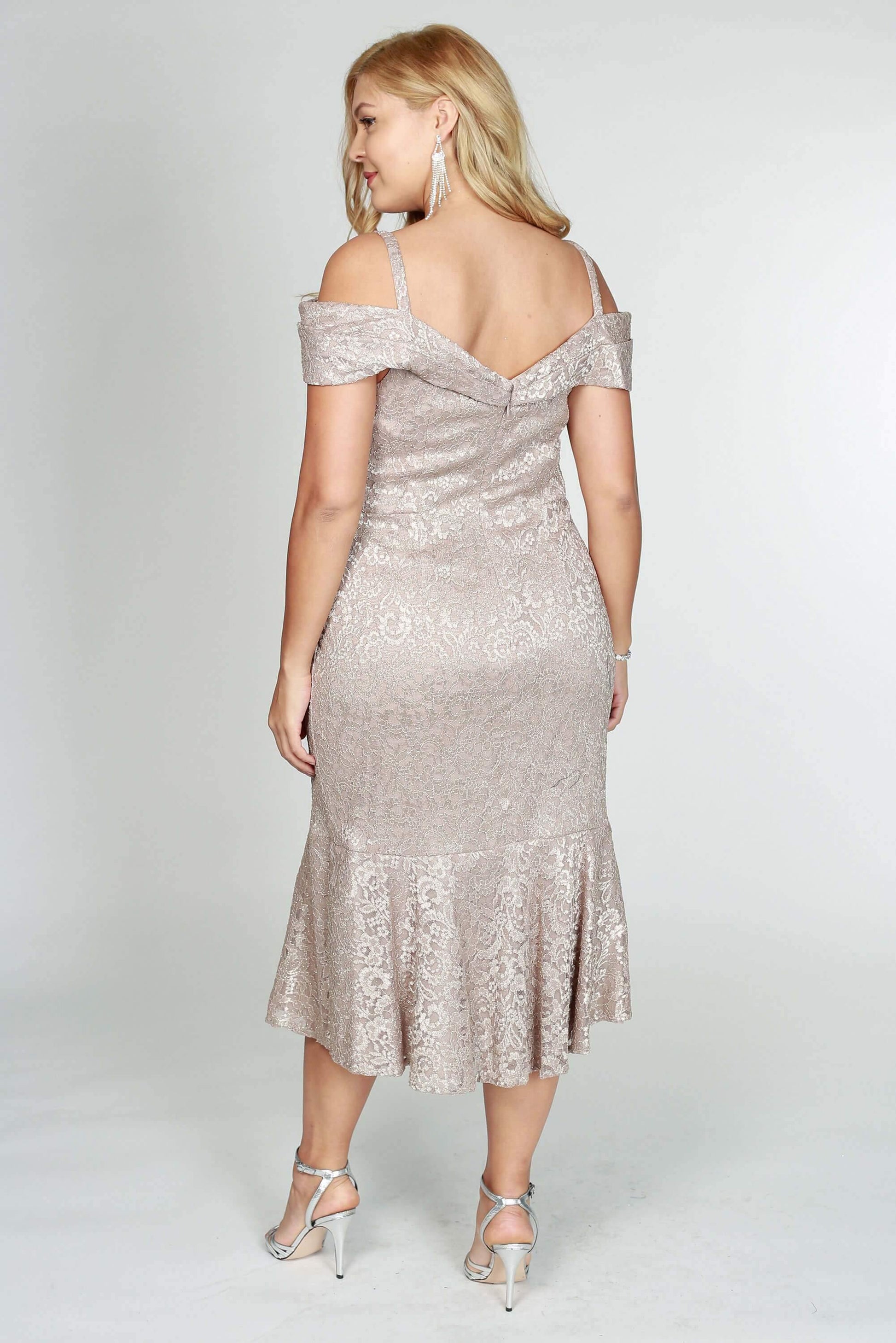 R&M Richards 2154W Short Plus Size Dress Champagne