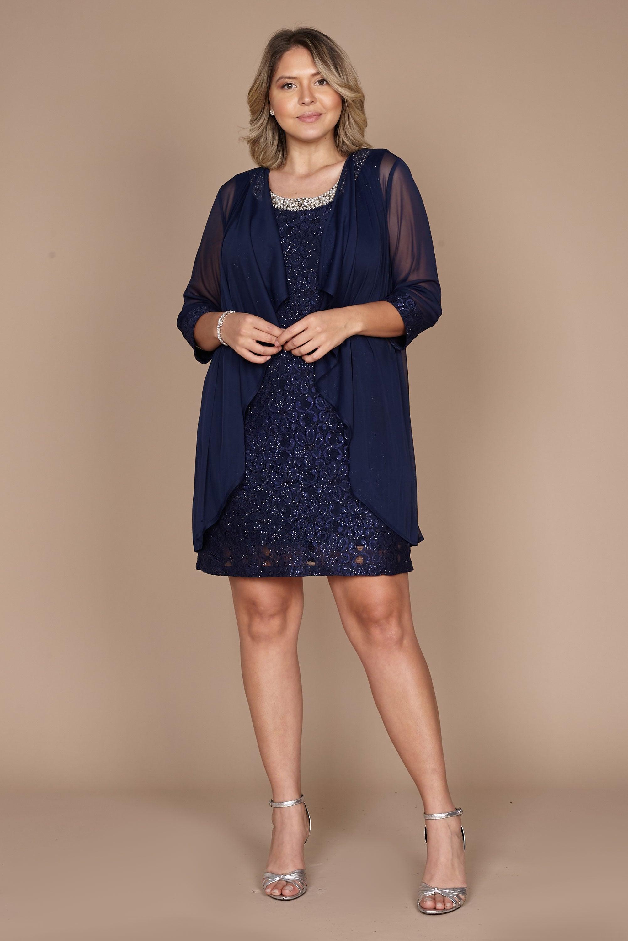 R&M Richards  Short Lace Mother of the Bride Dress Navy