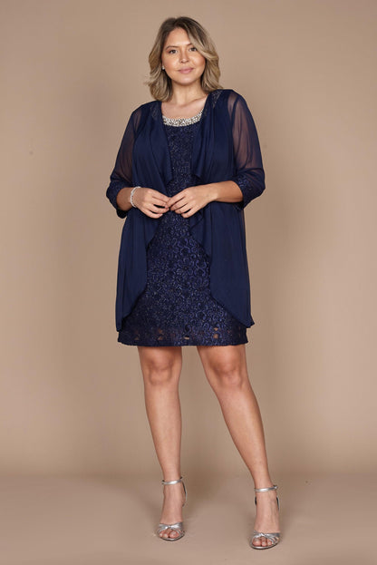 R&M Richards  Short Lace Mother of the Bride Dress Navy