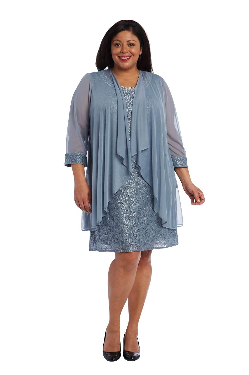 R&M Richards Short Lace Mother of the Bride Dress Slate