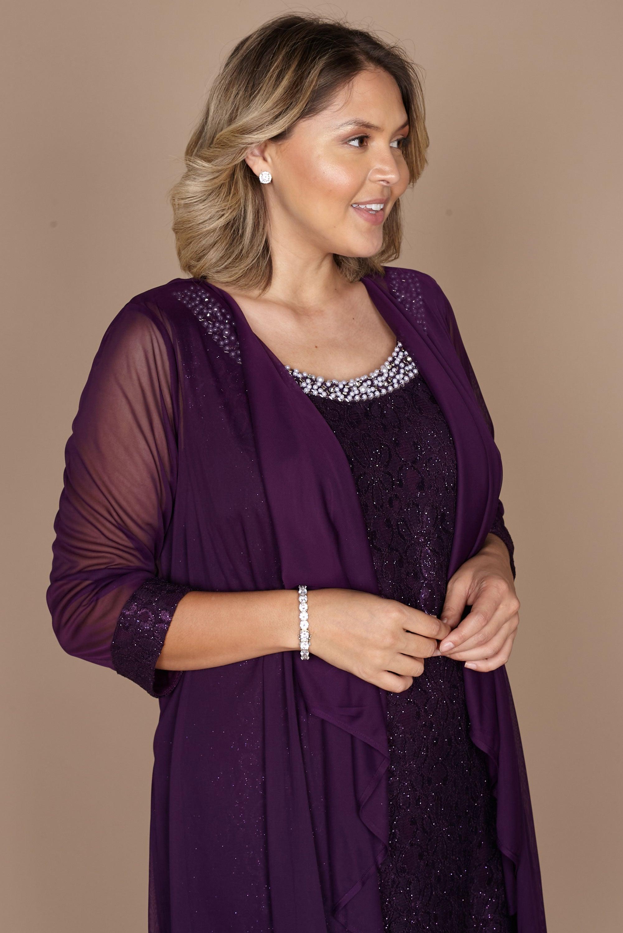 R&M Richards Short Lace Mother of the Bride Dress Plum