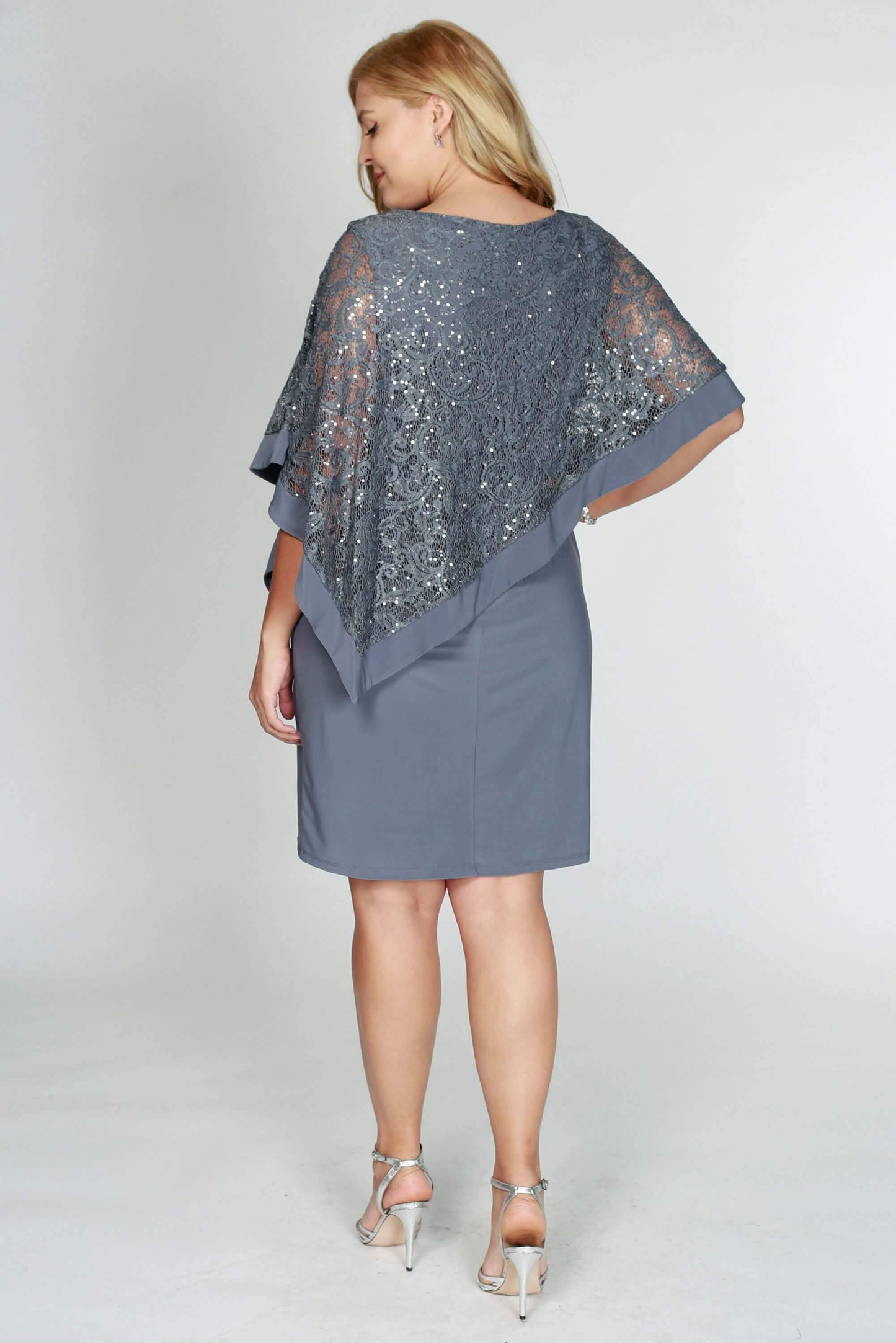 R&M Richards Short Plus Size Lace Cape Dress - The Dress Outlet R&M Richards