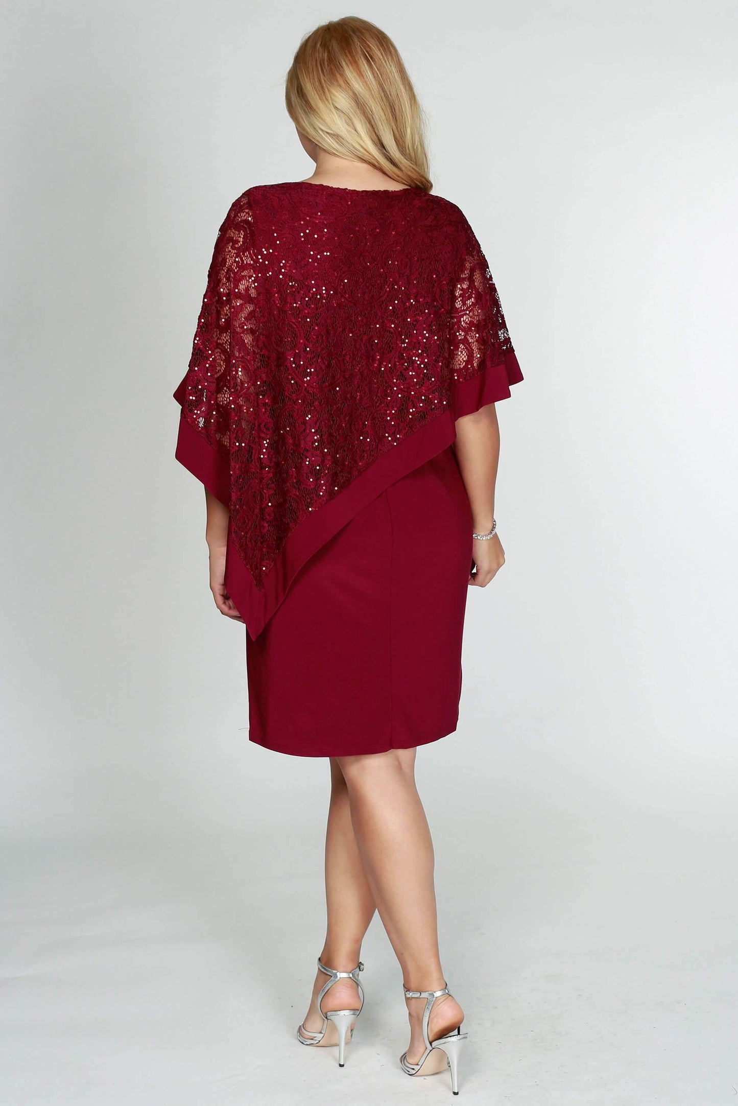 R&M Richards Short Plus Size Lace Cape Dress - The Dress Outlet R&M Richards