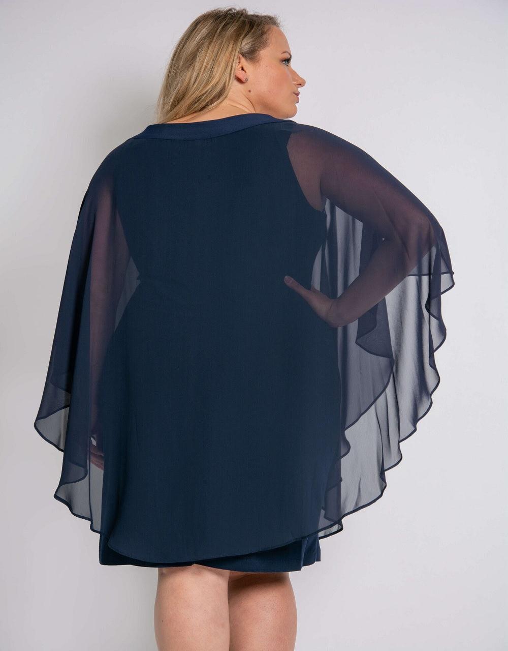 R&M Richards Short Mother of the Bride Chiffon Cape Dress - The Dress Outlet R&M Richards