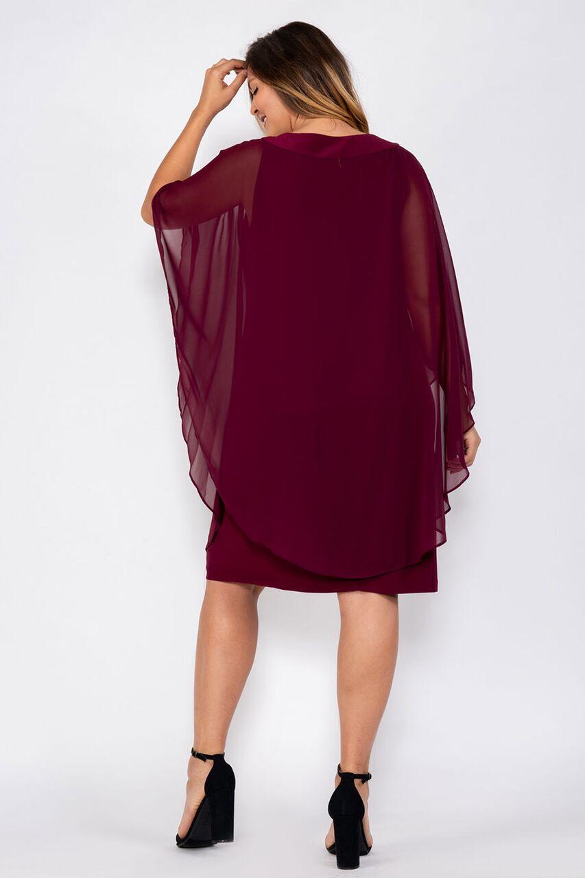 R&M Richards Short Mother of the Bride Chiffon Cape Dress - The Dress Outlet R&M Richards